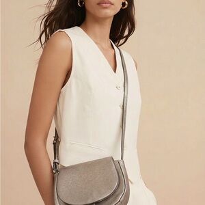 Metallic Crossbody Saddle Bag - Silver
